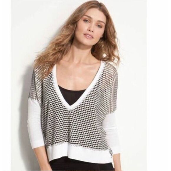 ✨SOUL MIND BREATH LIFE Open Knit Deep V Sz Medium Green & Black Pullover ✨ - Picture 5 of 6